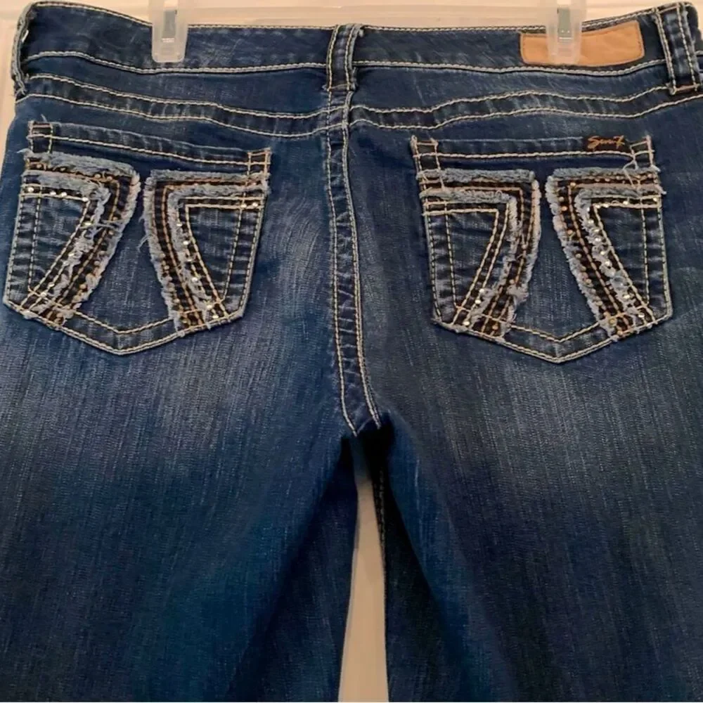 SEVEN 7 Jeans Bling Blingy Straight Leg Frayed Back Pockets Womens 14
